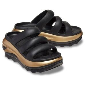 Crocs Mega Crush Metallic Black/Gold Triple Strap Sandal Unisex Women 8/Men 6